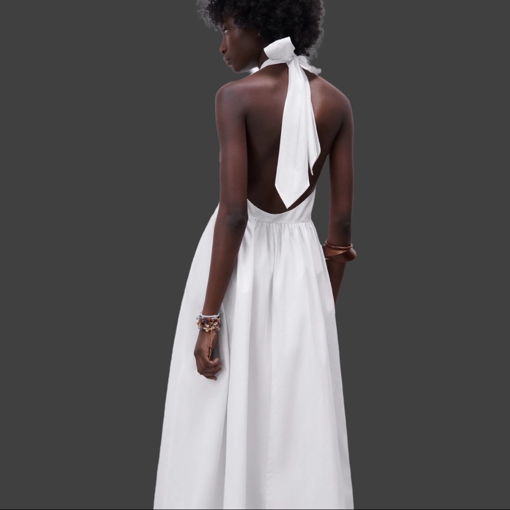 Zara Poplin Tie Halter Neck Midi Dress White Wedding Capsule Closet XL NWT - Picture 7 of 16